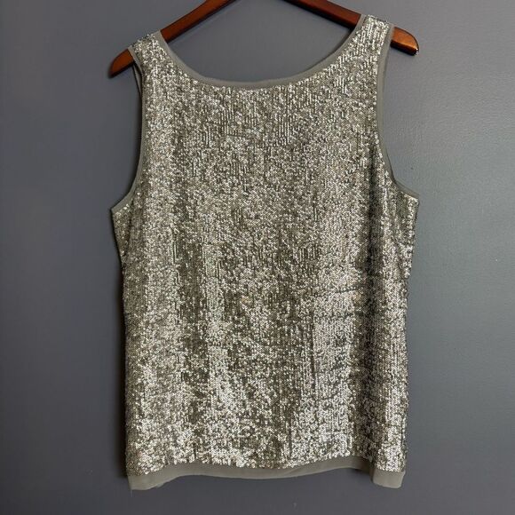 Talbots Silver Grey Sequin Sleeveless Shell Tank Top Blouse Plus Size 16 V Neck - Picture 3 of 12